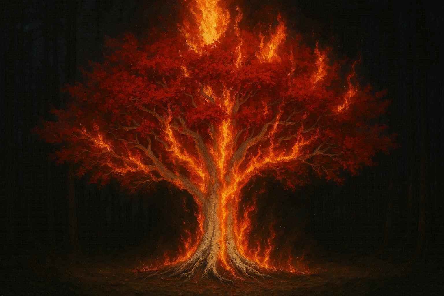 Weirwood tree in flames